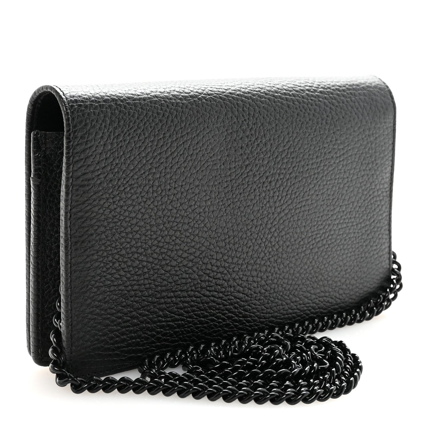 Dollar Calfskin Enamel Monochrome Mini GG Marmont Chain Wallet Black