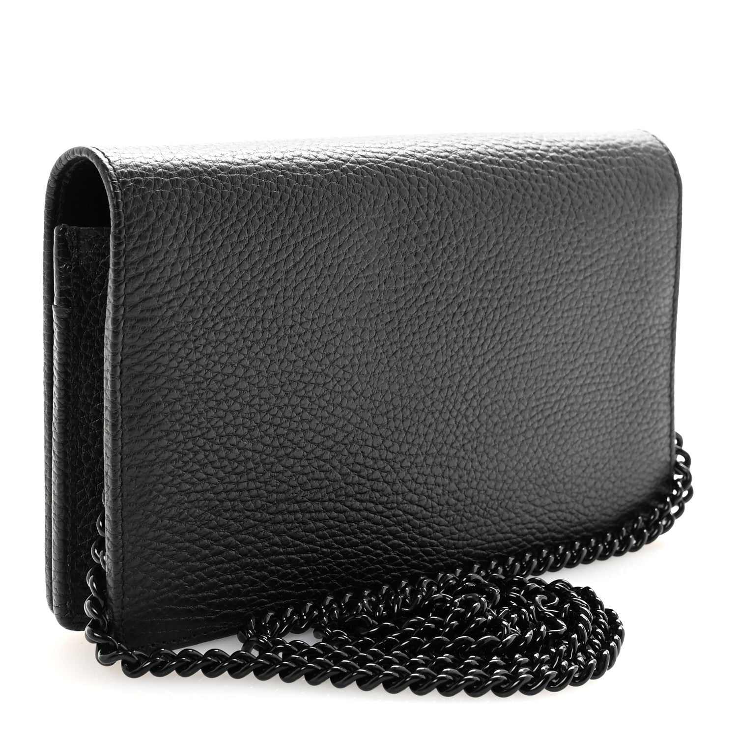 Gucci Dollar Calfskin Enamel Monochrome Mini GG Marmont Chain Wallet Black 3 of 10