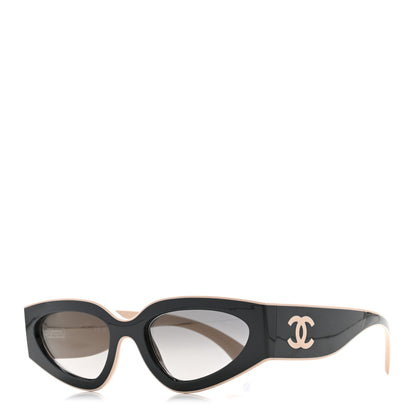 Chanel Acetate Cat Eye Sunglasses 6056 Black Beige 1 of 9