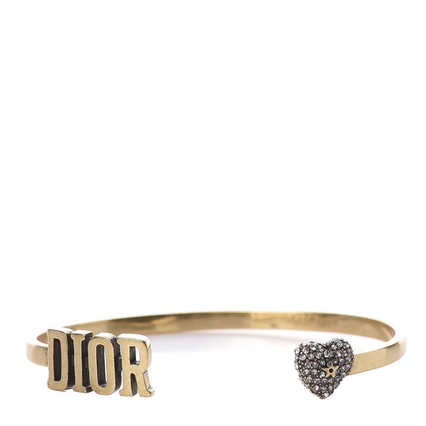 Metal Dior Crystal Heart Bracelet Cuff Gold