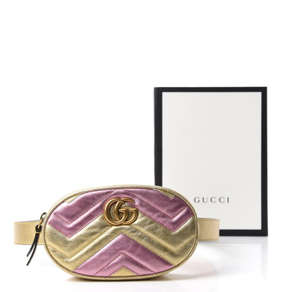 Gucci Metallic Nappa Matelasse Heart GG Marmont Belt Bag 95 38 Oro Vecchio Rosa 12 of 12