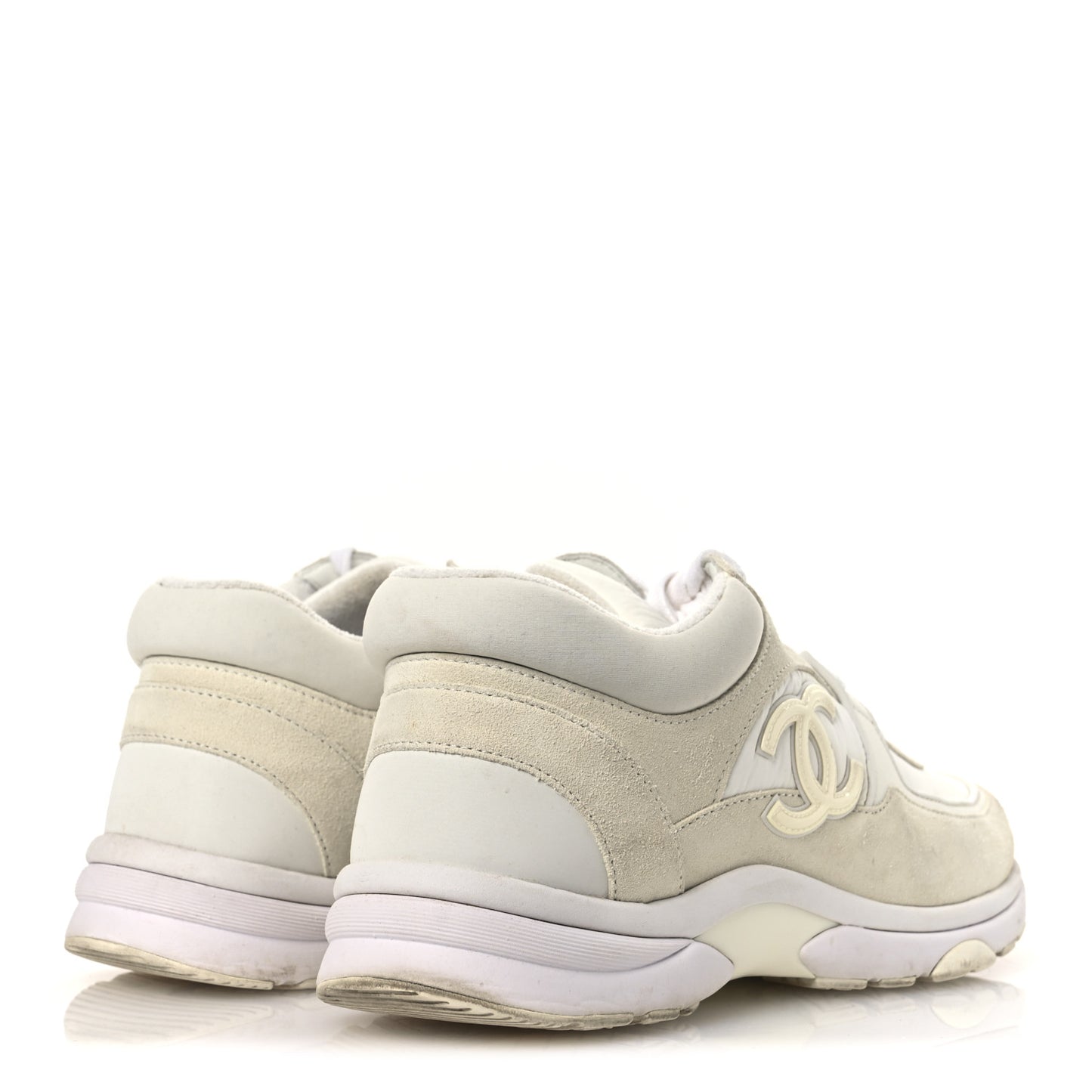 Suede Calfskin Fabric CC Sneakers 39 White