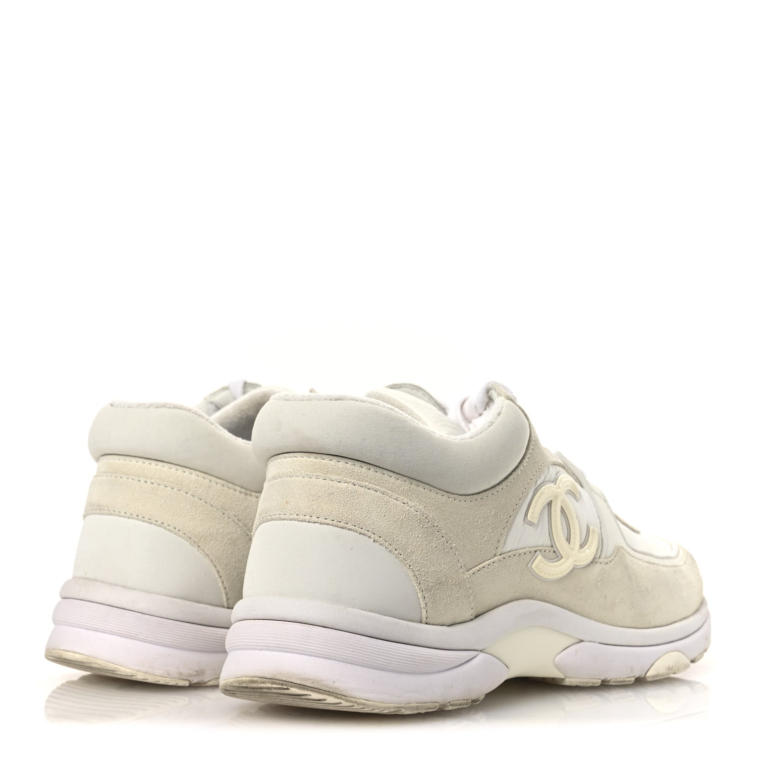 Chanel Suede Calfskin Fabric CC Sneakers 39 White 5 of 14