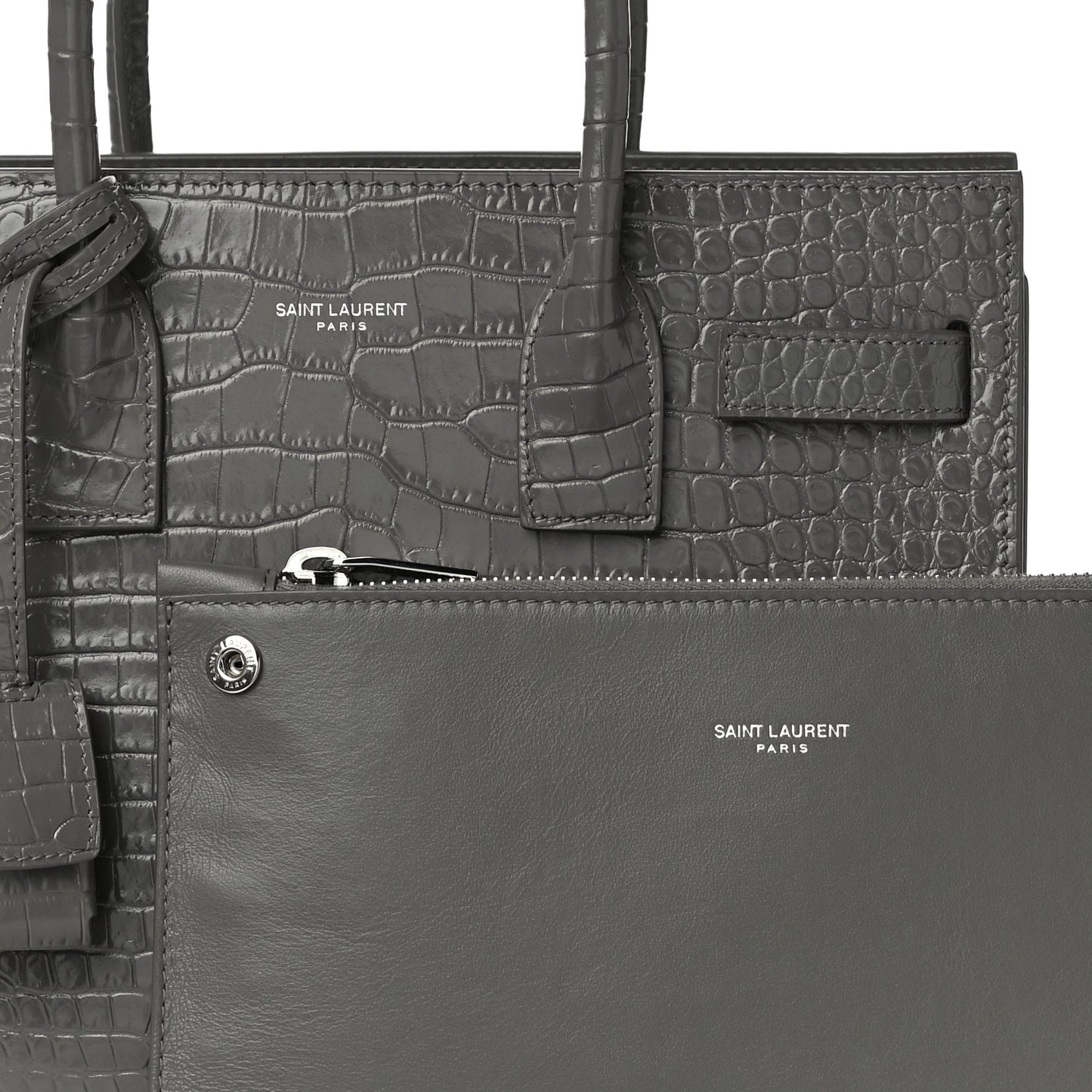 Calfskin Crocodile Embossed Baby Sac De Jour Fog