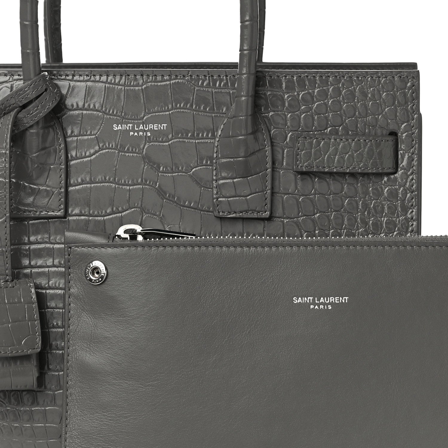 Saint Laurent Calfskin Crocodile Embossed Baby Sac De Jour Fog 6 of 8