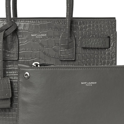 Saint Laurent Calfskin Crocodile Embossed Baby Sac De Jour Fog 6 of 8