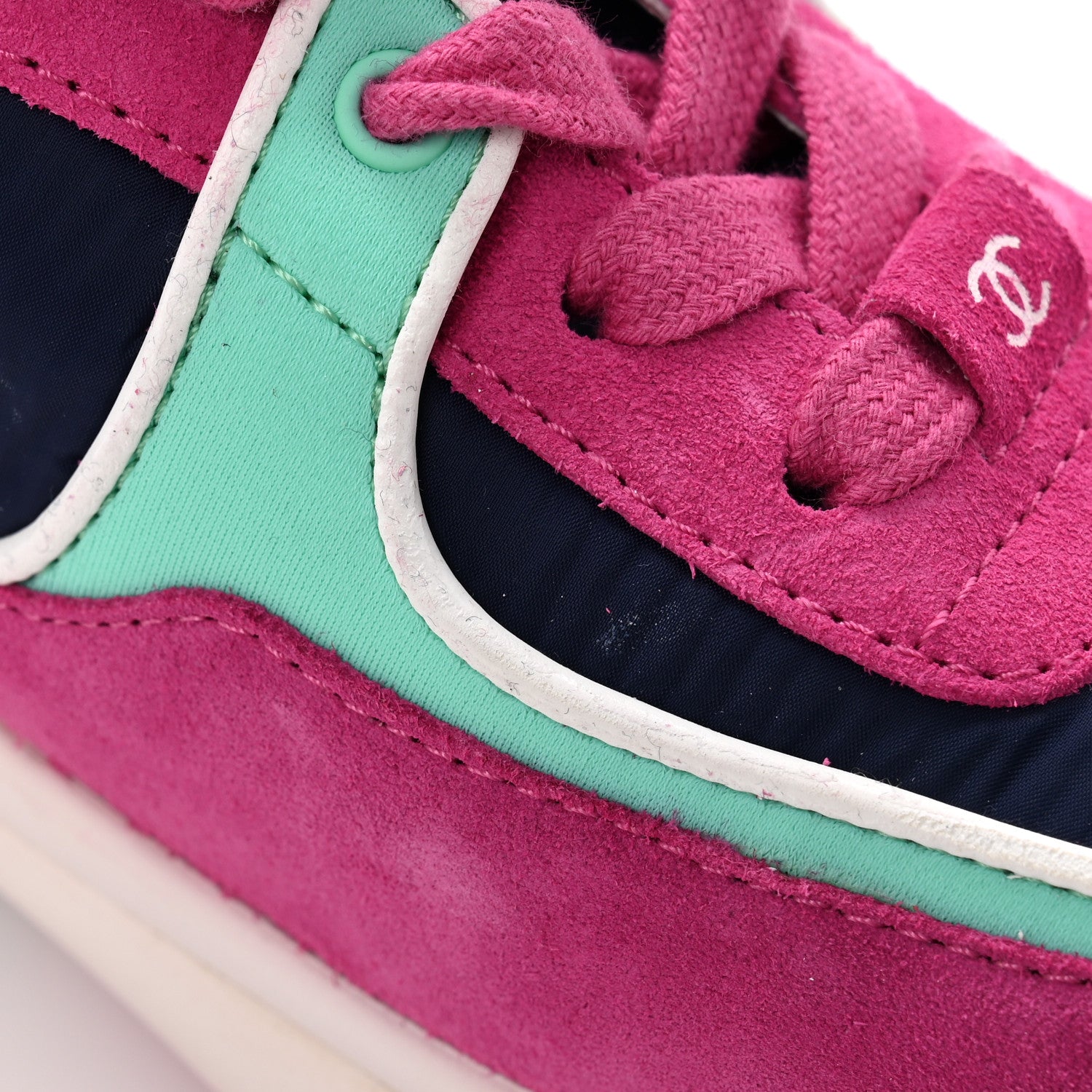 Chanel Nylon Calfskin Suede CC Sneakers 35 Pink Green 9 of 9