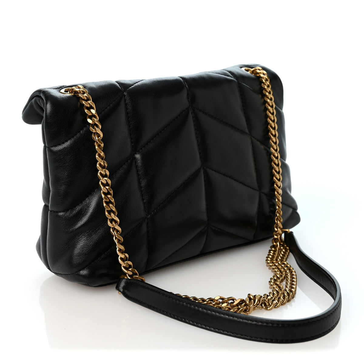 Lambskin Quilted Toy Loulou Puffer Monogram Chain Satchel Black