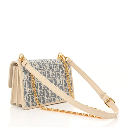 Christian Dior Oblique Chambray Raffia Effect Smooth Calfskin Mini Miss Caro Bag Blue Light Biscuit 3 of 11
