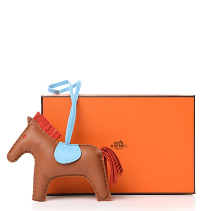 Hermes Milo Lambskin Grigri Rodeo Horse Bag Charm MM Gold Rouge Indien Celeste 4 of 4