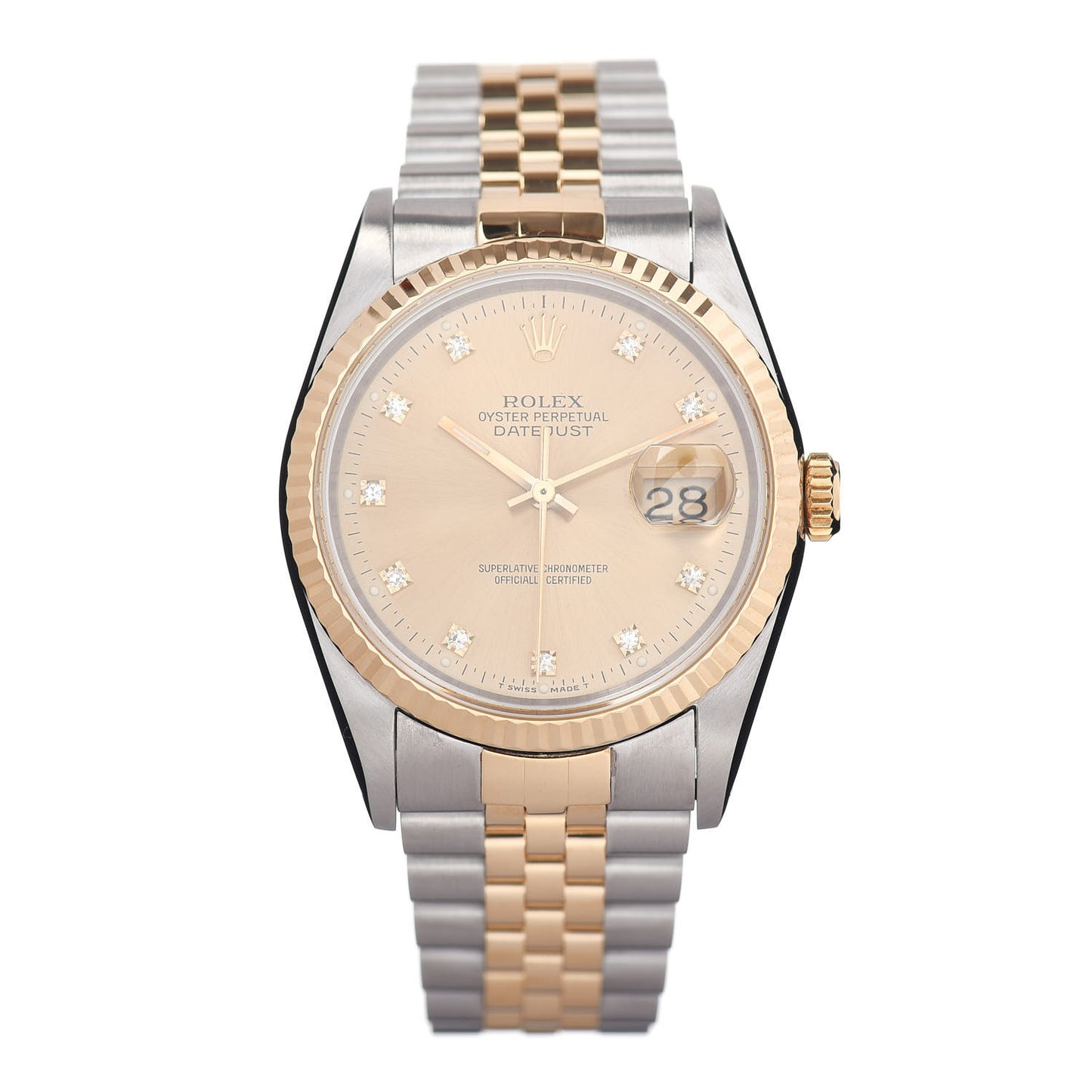 Stainless Steel 18K Yellow Gold Diamond 36mm Oyster Perpetual Datejust Watch Champagne 16233