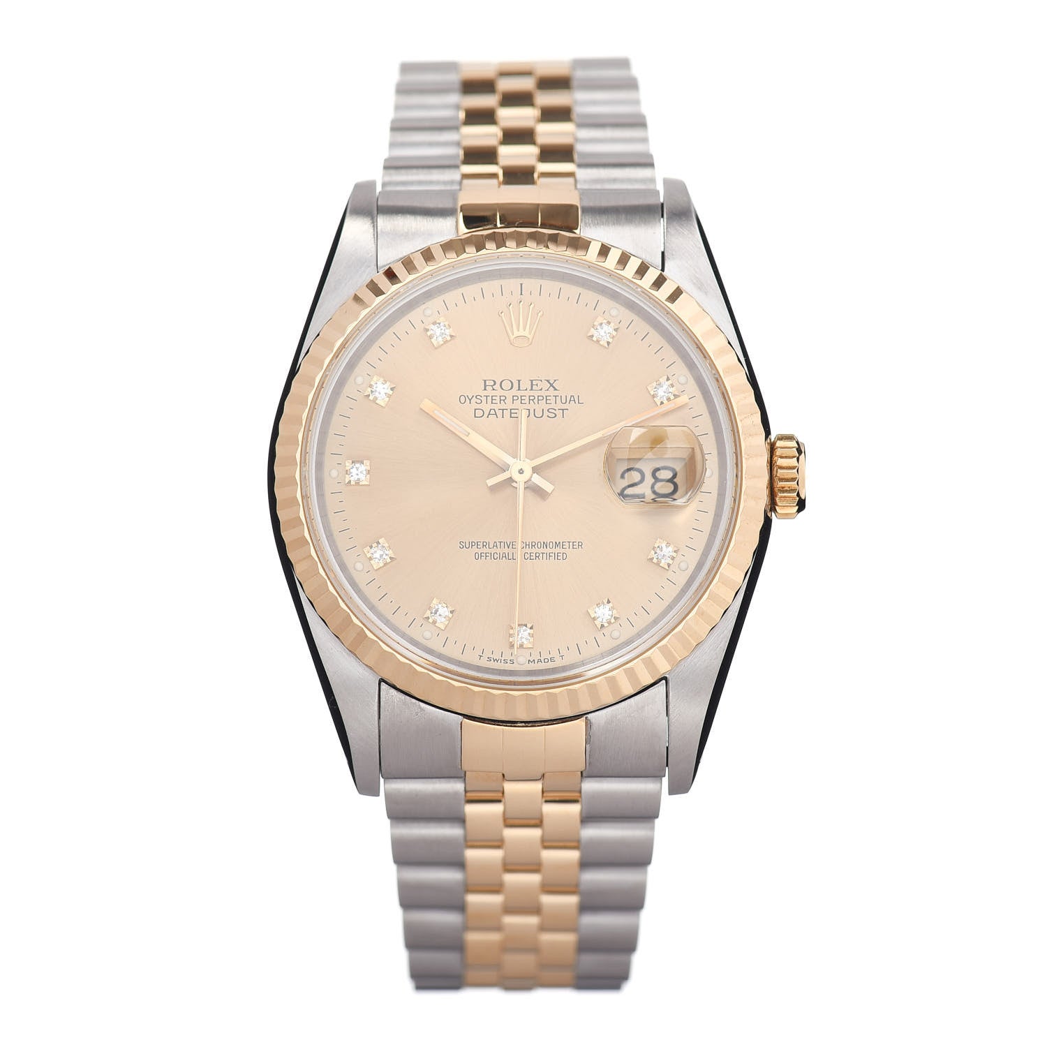 Rolex Stainless Steel 18K Yellow Gold Diamond 36mm Oyster Perpetual Datejust Watch Champagne 16233 1 of 4