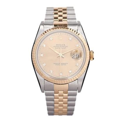 Rolex Stainless Steel 18K Yellow Gold Diamond 36mm Oyster Perpetual Datejust Watch Champagne 16233 1 of 4