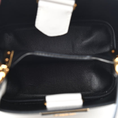 Prada Saffiano Cuir Calfskin Small Panier Bucket Bag White Black 5 of 8