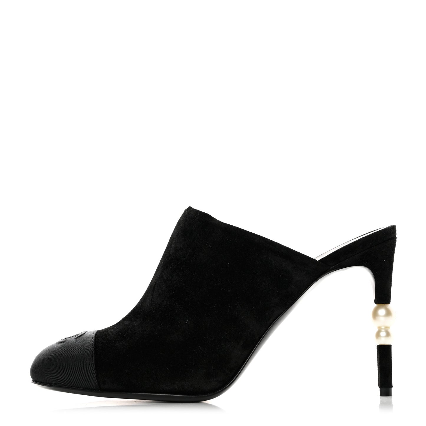 Suede Grosgrain Cap Toe Pearl Mule 40.5 Black