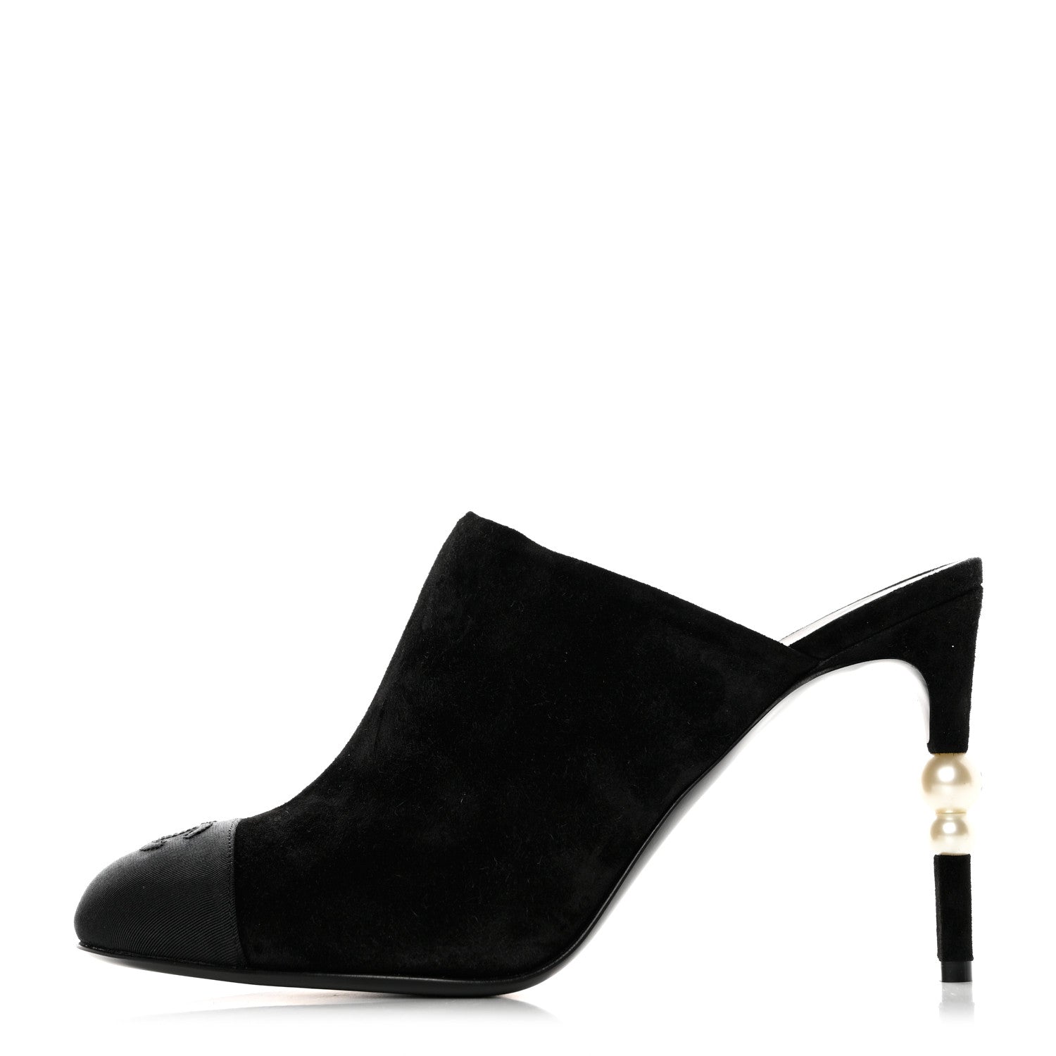 Chanel Suede Grosgrain Cap Toe Pearl Mule 40.5 Black 1 of 9