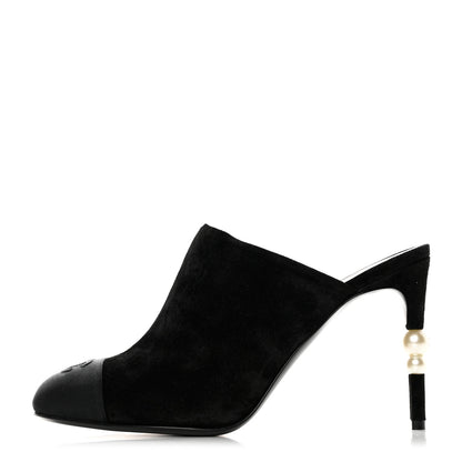 Chanel Suede Grosgrain Cap Toe Pearl Mule 40.5 Black 1 of 9