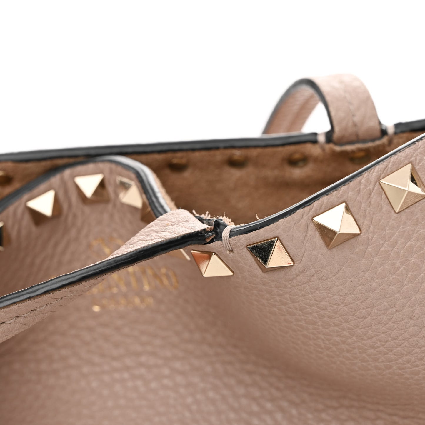 Grained Calfskin Rockstud Shoulder Tote Poudre