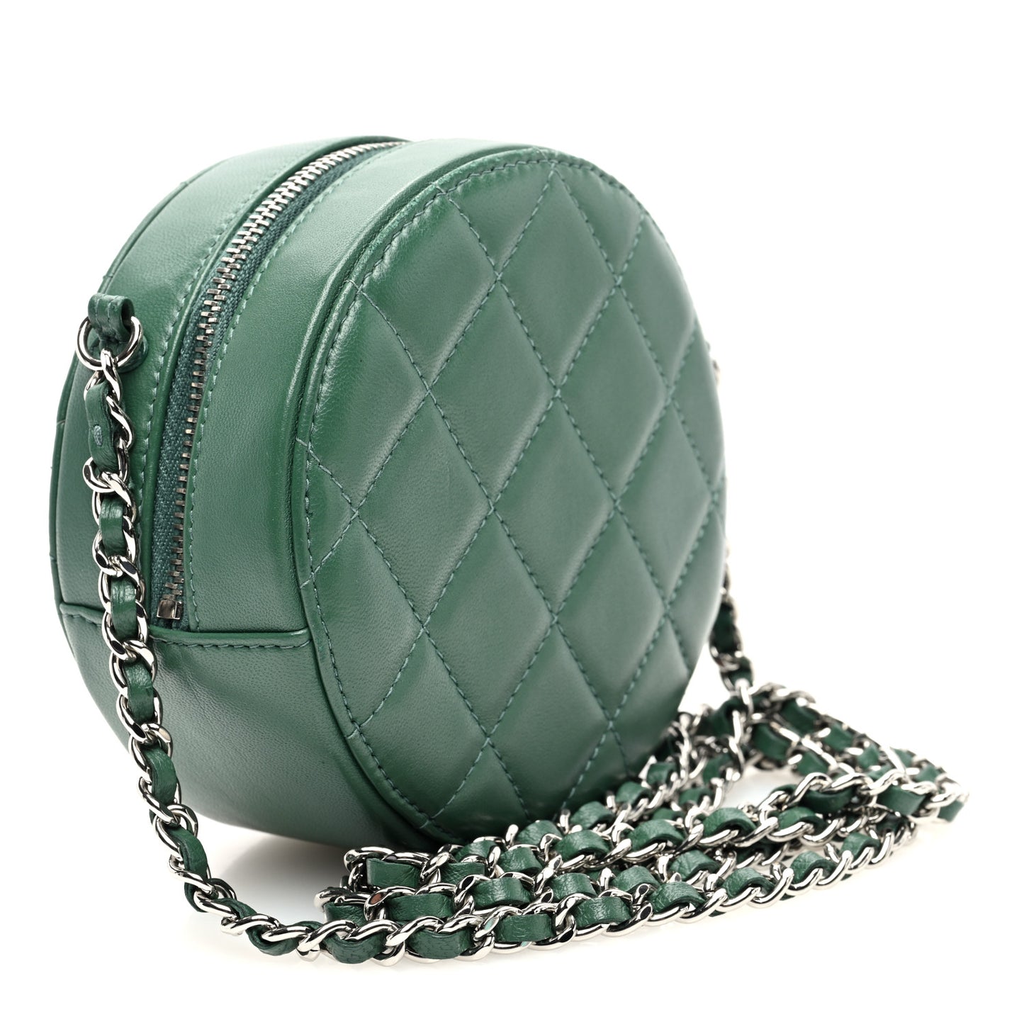 Lambskin Quilted Round Clutch With Chain Green