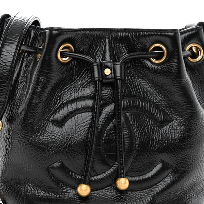 Chanel Shiny Aged Calfskin CC Chain Mini Drawstring Bag Black 7 of 10
