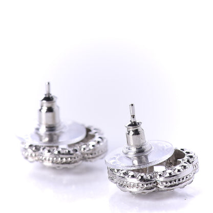 Chanel Crystal Coco Flapper Camellia CC Stud Earrings Silver 3 of 5