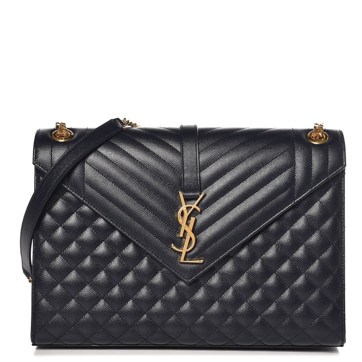 Grain De Poudre Mixed Matelasse Large Triquilt Monogram Satchel Deep Marine
