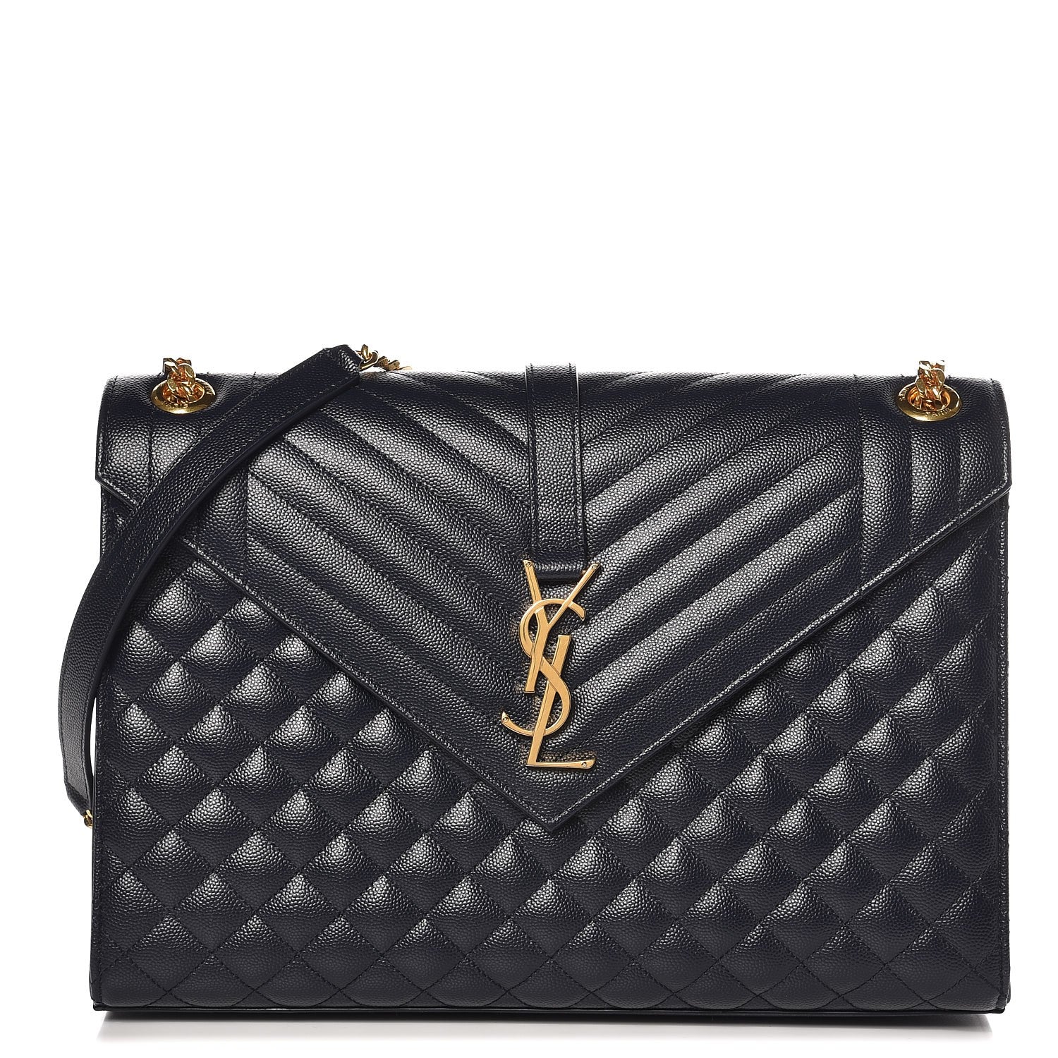 Saint Laurent Grain De Poudre Mixed Matelasse Large Triquilt Monogram Satchel Deep Marine 1 of 8