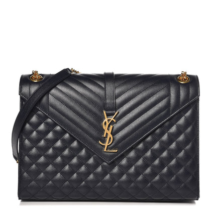 Saint Laurent Grain De Poudre Mixed Matelasse Large Triquilt Monogram Satchel Deep Marine 1 of 8