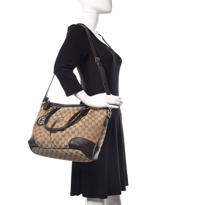 Gucci Monogram Large Sukey Top Handle Bag Beige Dark Brown 2 of 10