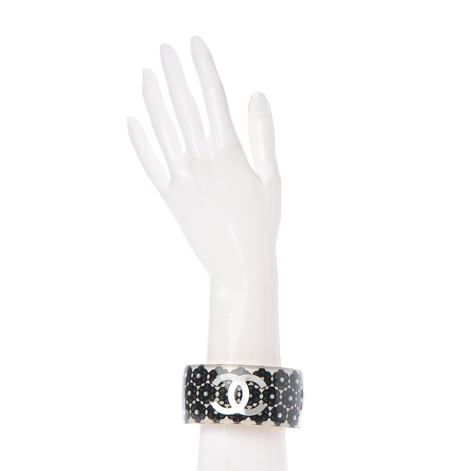 Chanel Resin Lace Pearl CC Cuff Bracelet Black 2 of 6