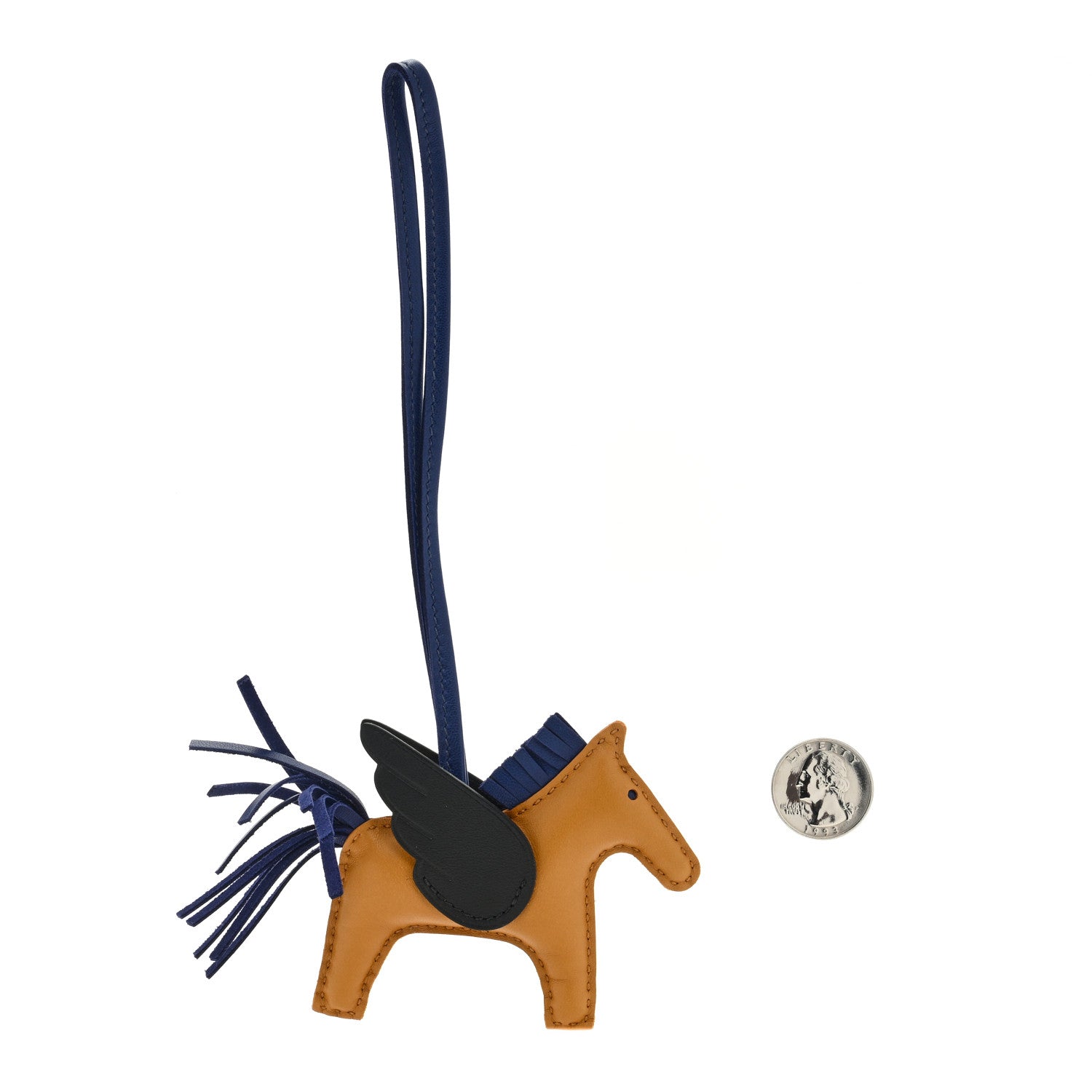 Hermes Milo Lambskin Grigri Rodeo Pegase Horse Bag Charm MM Sesame Black Bleu Saphir 2 of 3