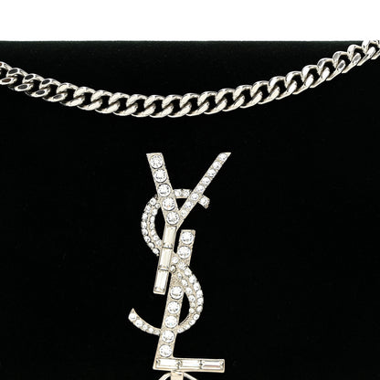 Saint Laurent Velvet Crystal Monogram Kate Tassel Chain Wallet Dark Green 7 of 9