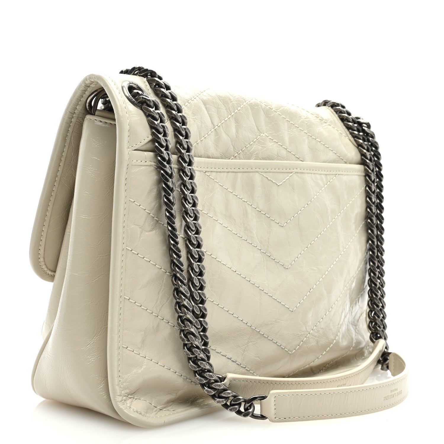 Saint Laurent Crinkled Calfskin Matelasse Monogram Medium Niki Chain Satchel Blanc Vintage 2 of 7