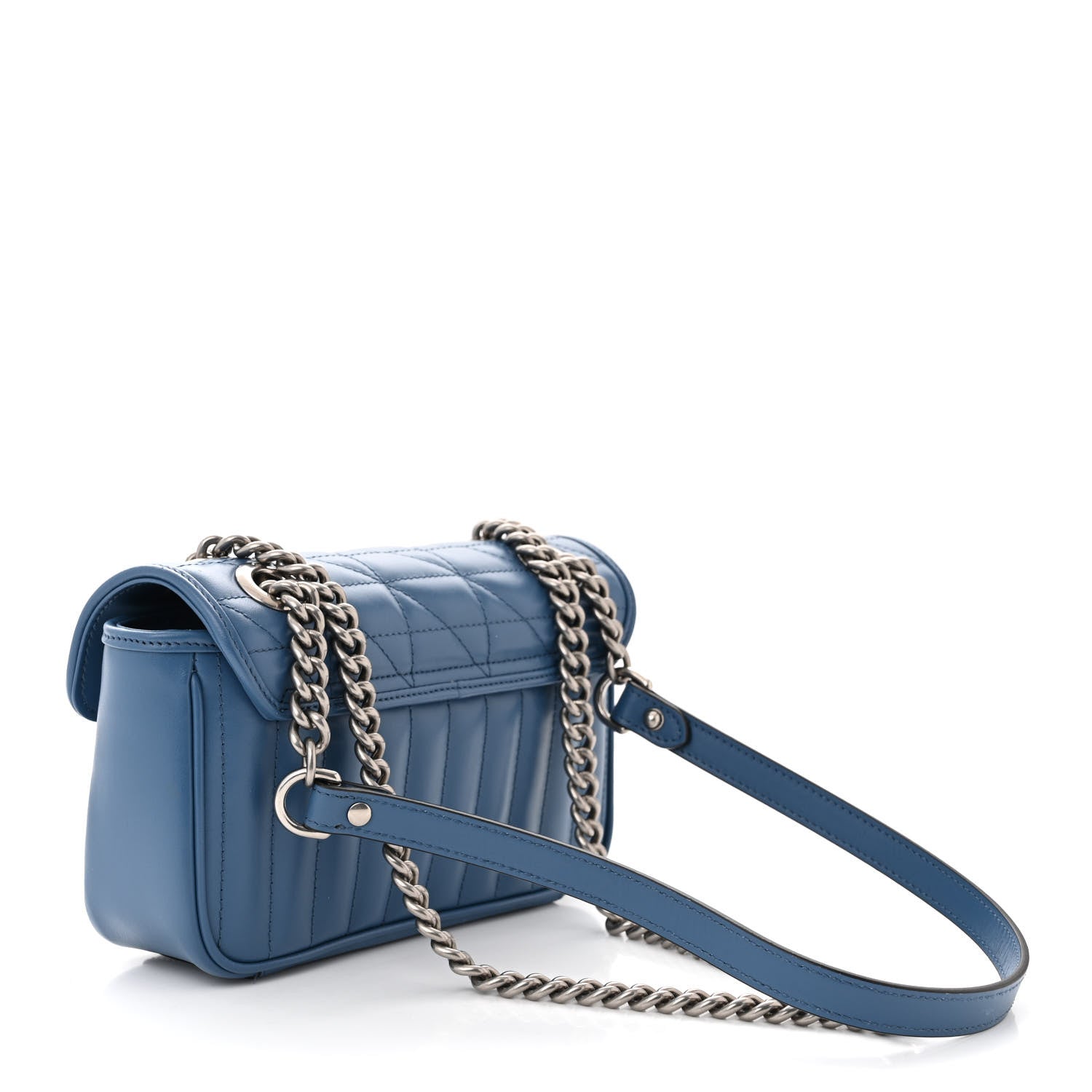 Gucci Calfskin Matelasse Aria Mini GG Marmont Shoulder Bag Clear Blue 3 of 11