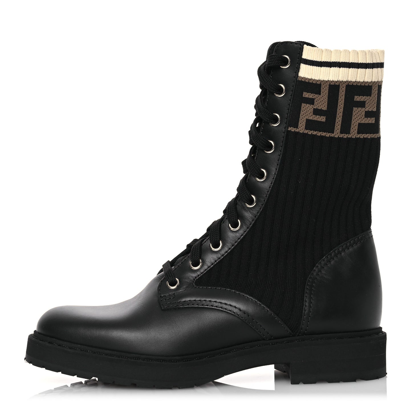 Calfskin Stretch Fabric Rockoko Biker Boots 36 Tobacco Black Marino