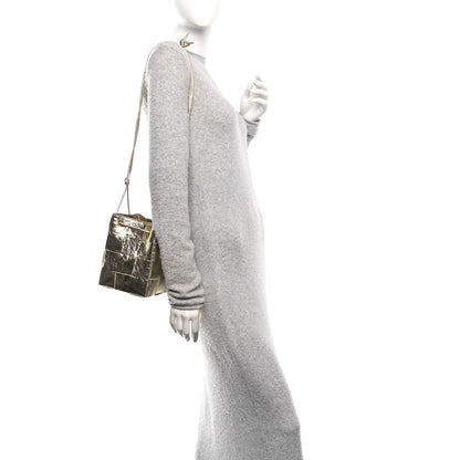 Bottega Veneta Metallic Crushed Nappa Maxi Intrecciato Small Cassette Bucket Bag Gold 2 of 9