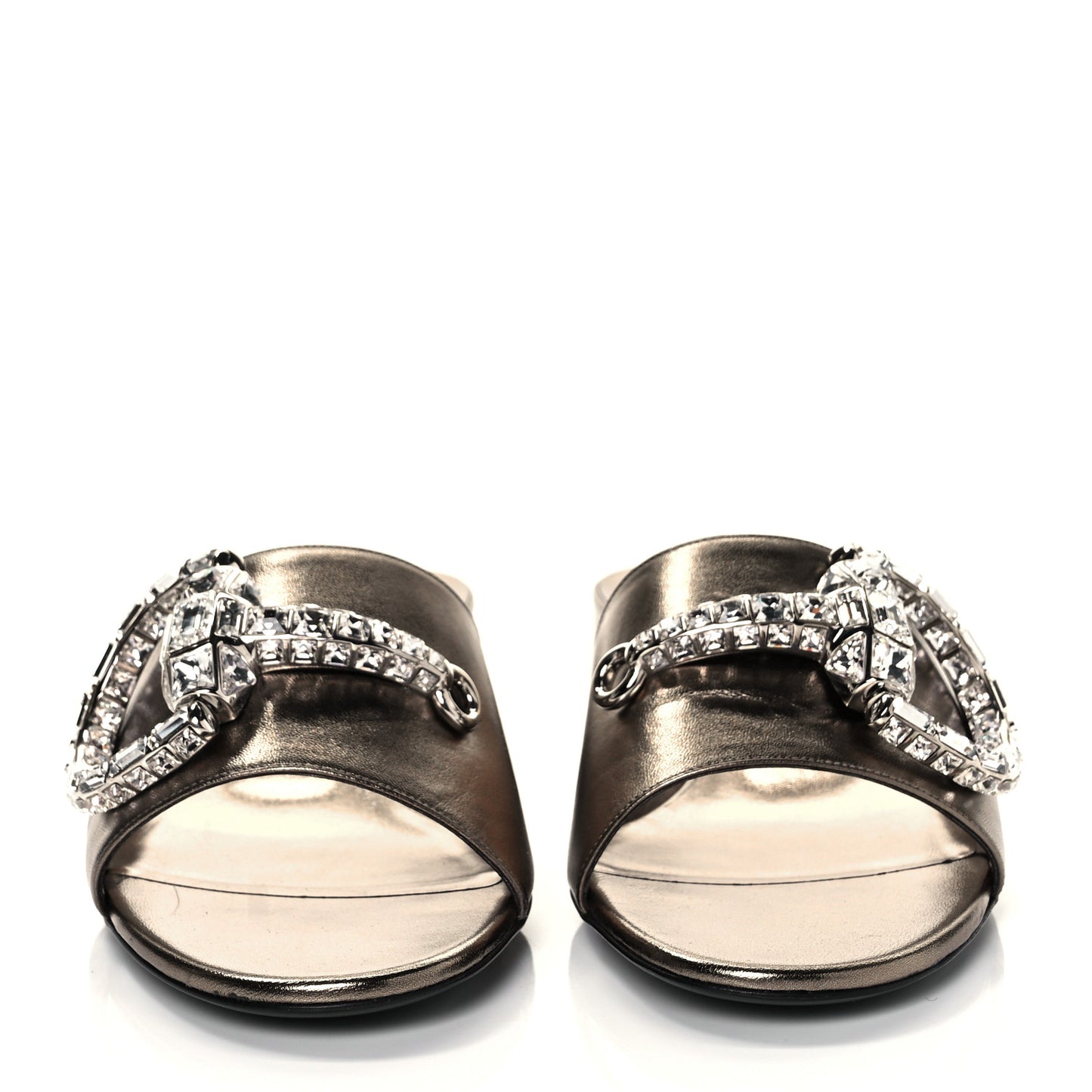 Metallic Nappa Crystal Maxine Horsebit Slide Sandals 40.5 Bronze