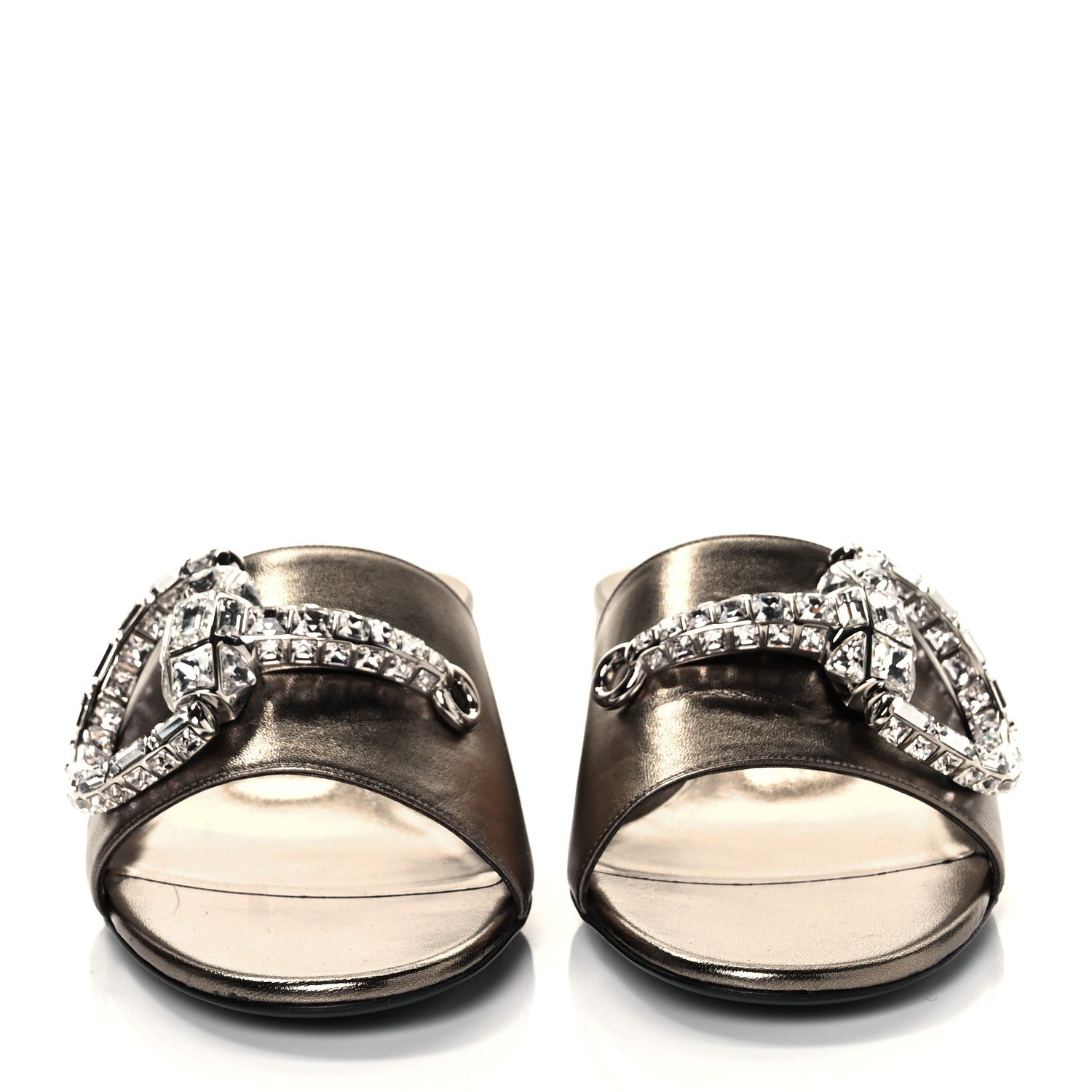 Gucci Metallic Nappa Crystal Maxine Horsebit Slide Sandals 40.5 Bronze 2 of 9
