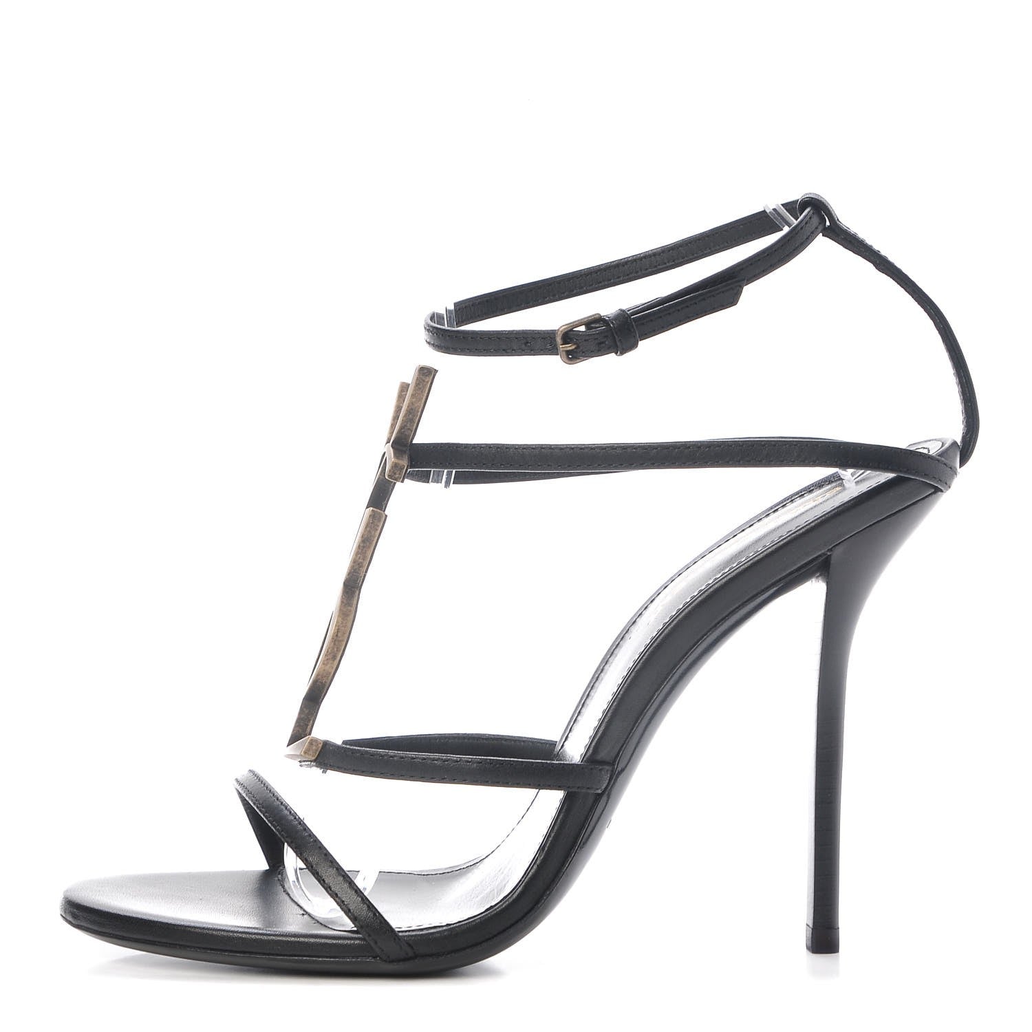 Saint Laurent Calfskin Cassandra 110 Ankle Strap Sandals Black 38.5 1 of 9