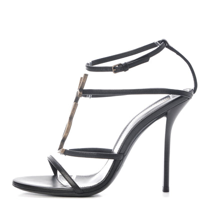 Saint Laurent Calfskin Cassandra 110 Ankle Strap Sandals Black 38.5 1 of 9