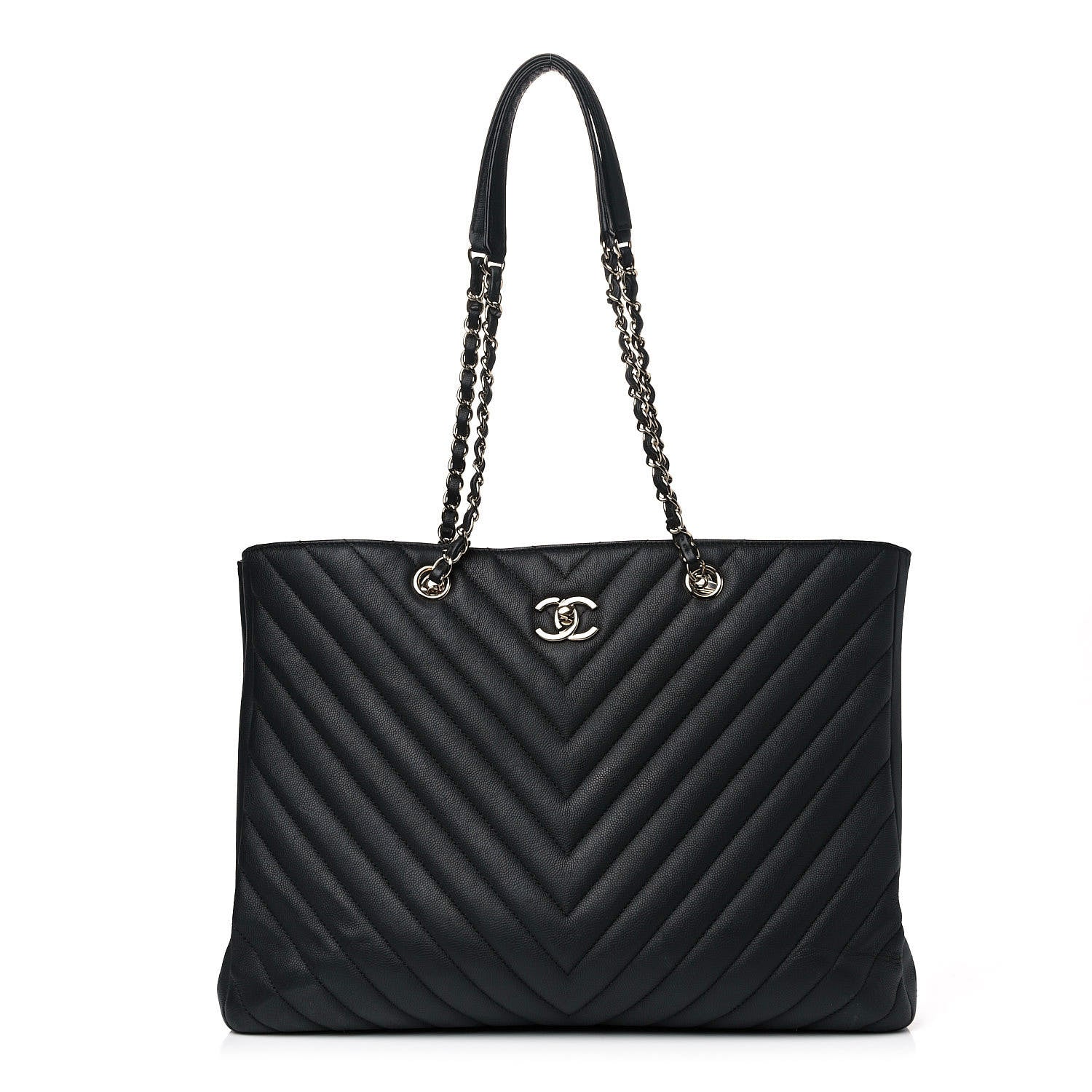 Chanel Caviar Chevron Quilted Large Shopping Tote Black 1 of 8