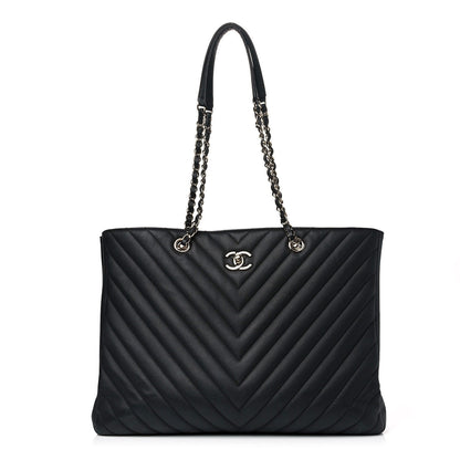 Chanel Caviar Chevron Quilted Large Shopping Tote Black 1 of 8