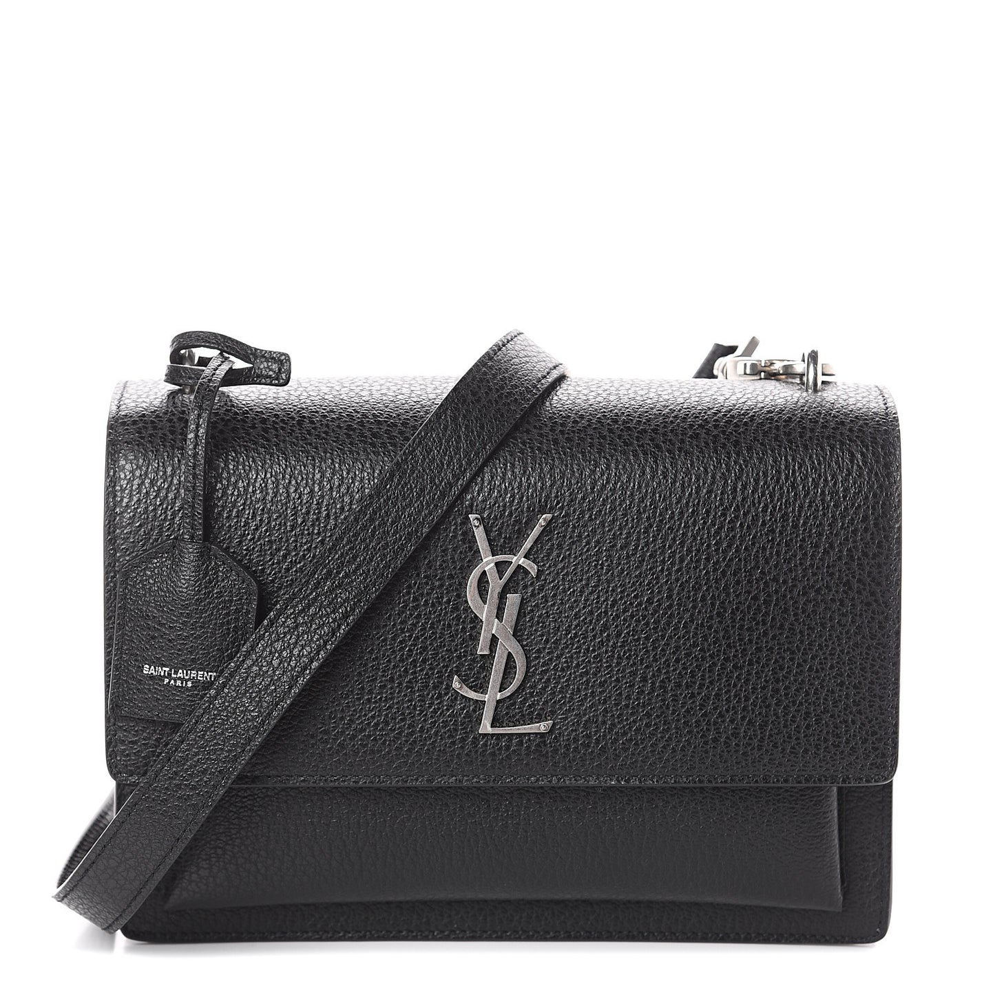 Grained Calfskin Medium Monogram Sunset Satchel Black