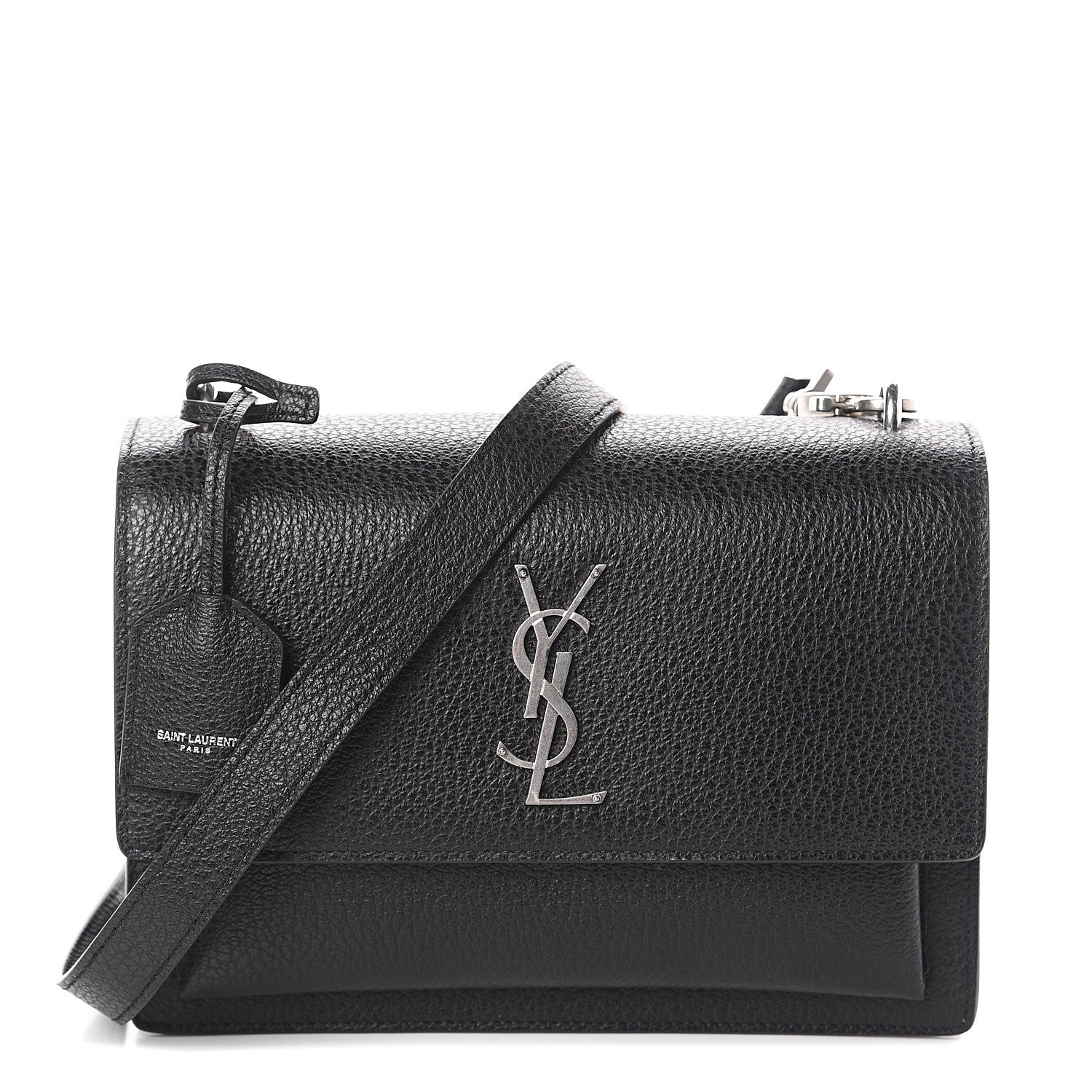 Saint Laurent Grained Calfskin Medium Monogram Sunset Satchel Black 1 of 8