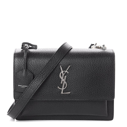 Saint Laurent Grained Calfskin Medium Monogram Sunset Satchel Black 1 of 8