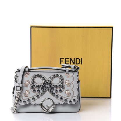 Fendi Vitello Dolce F is Flowers and Bows Scalloped Micro Double Baguette Grigio Perla Camelia 13 of 13