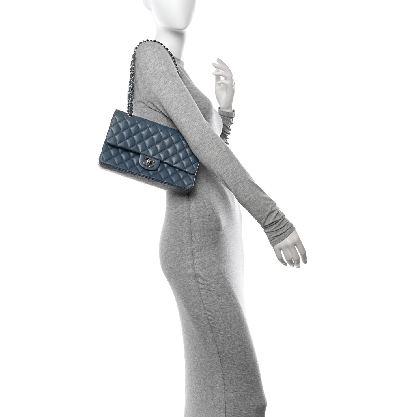 Lambskin Quilted Medium Double Flap Light Blue