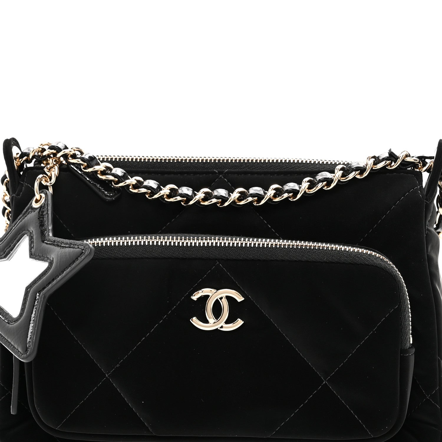 Chanel Velvet Effect Nylon Shiny Crumpled Calfskin Quilted Chanel 25 Clutch With Chain Black 8 of 10