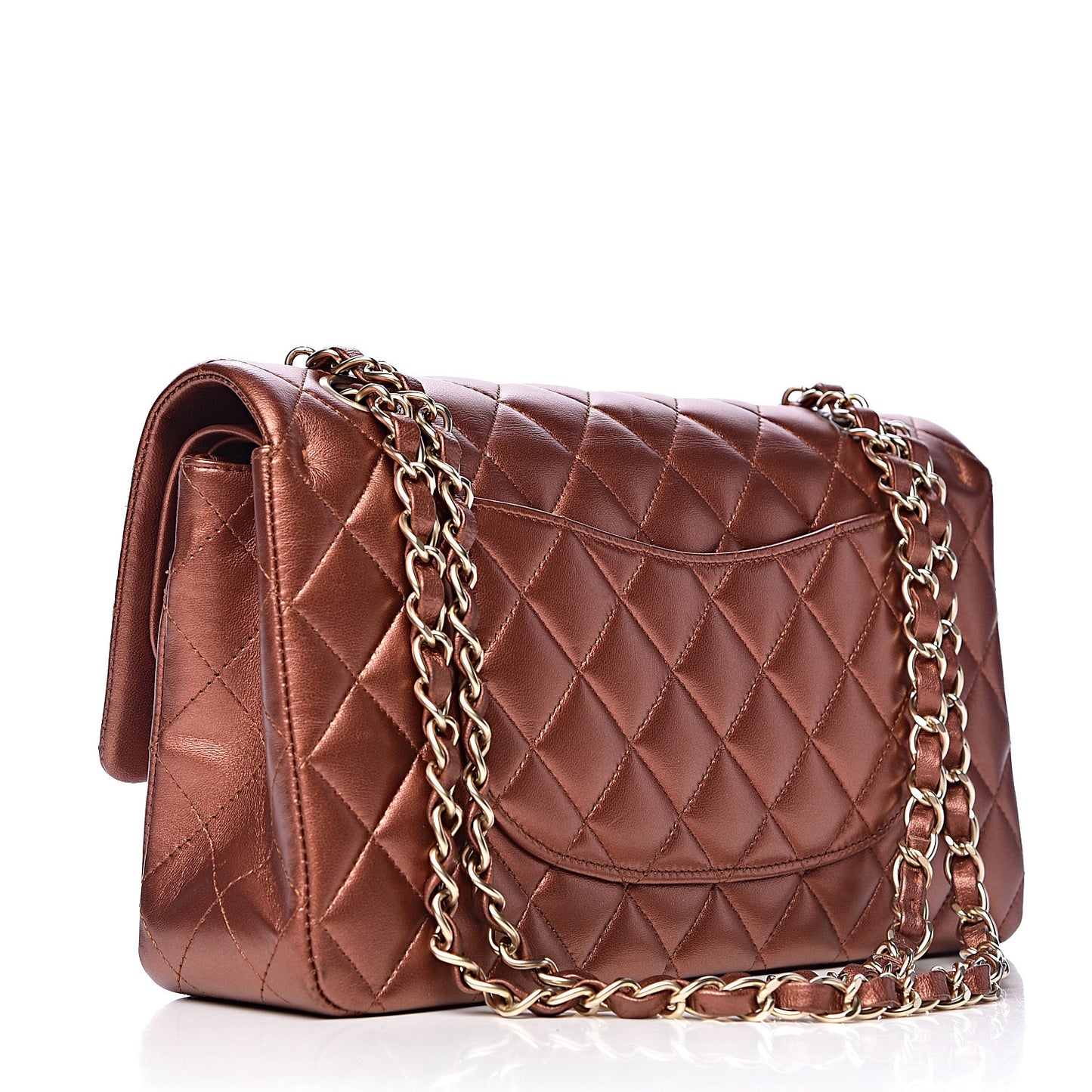 Metallic Lambskin Quilted Medium Double Flap Bronze