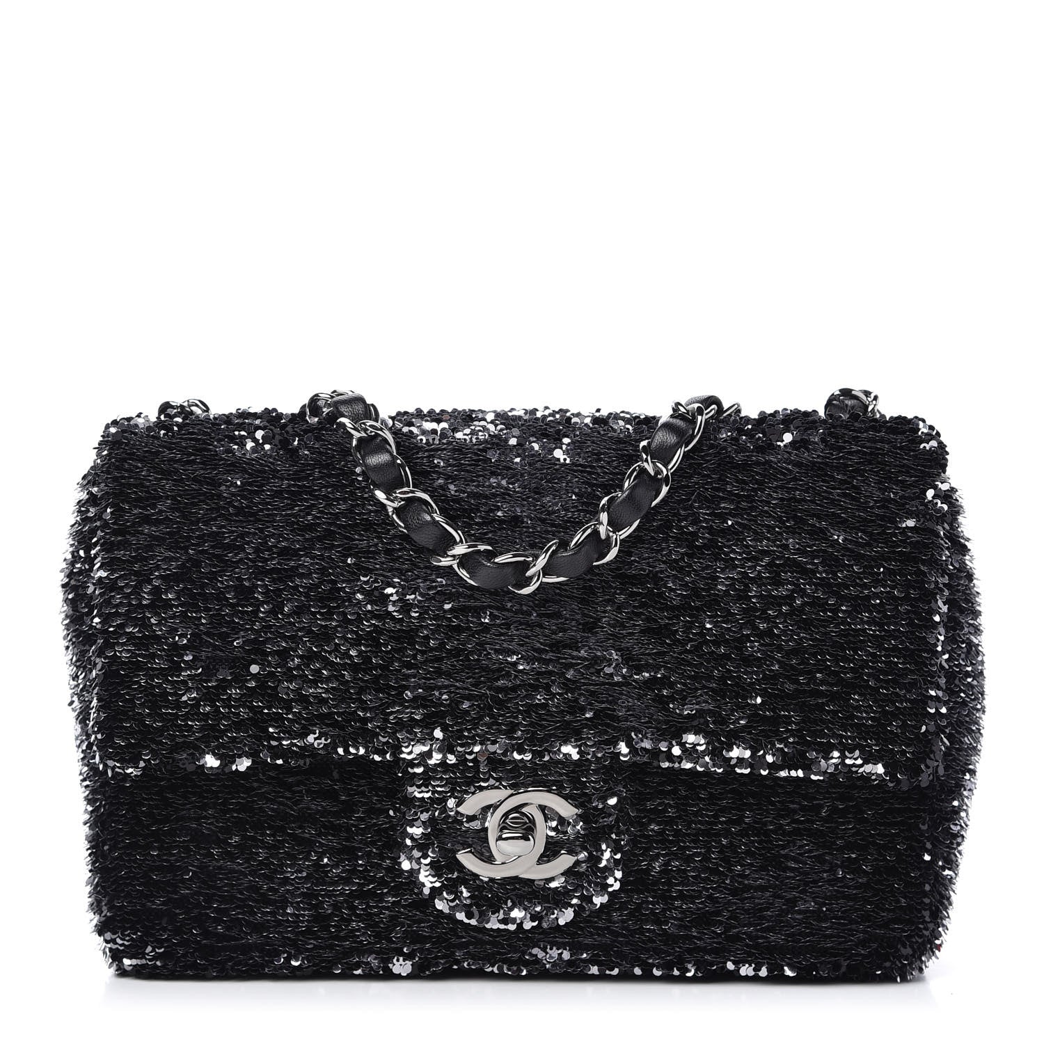 Chanel Sequin Single Flap Silver Black Silver 1 of 10